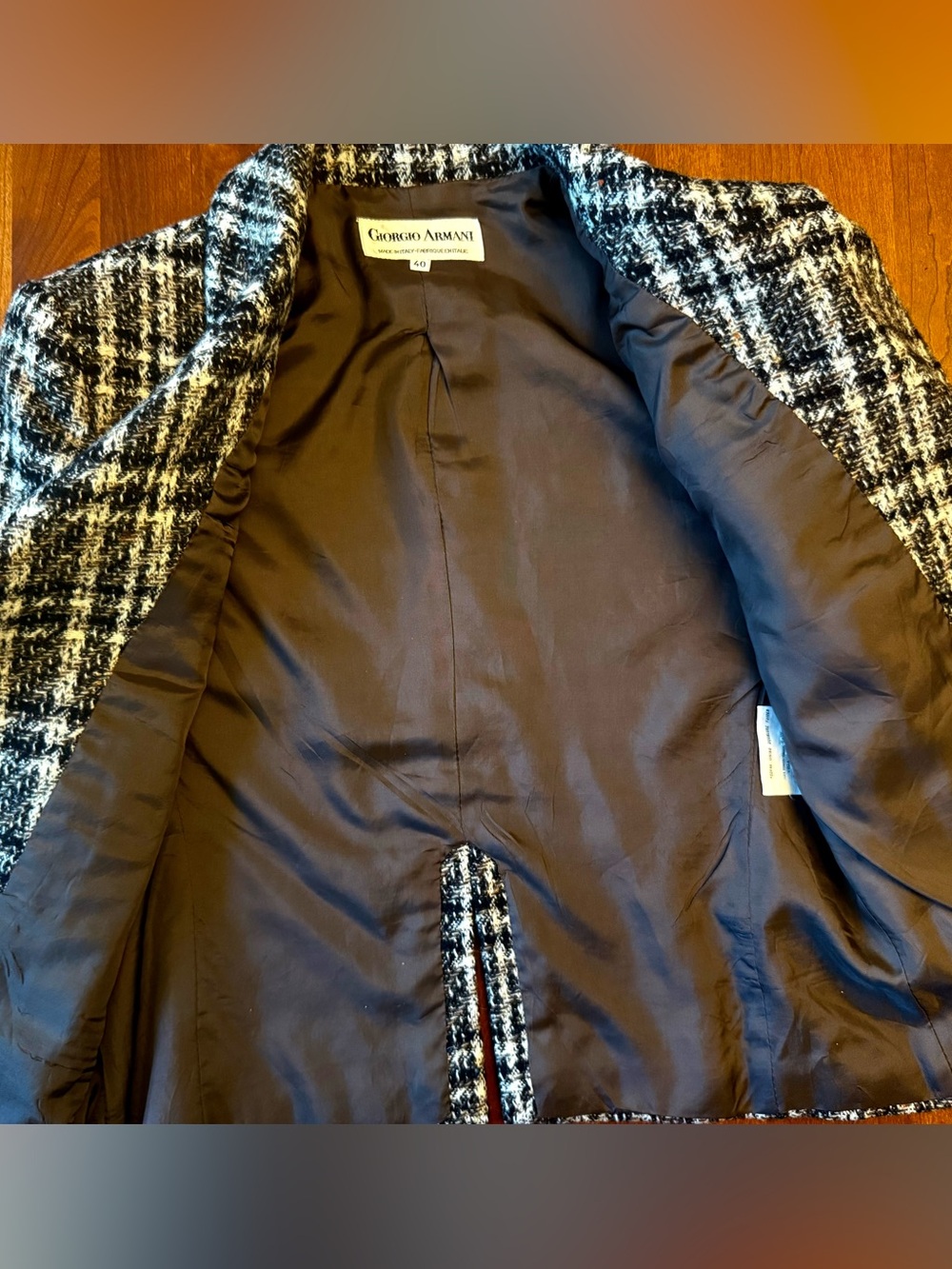 Giorgio ARMANI Black & White Plaid Cropped Wool Jacket Vintage 1980s - Picture 11 of 16